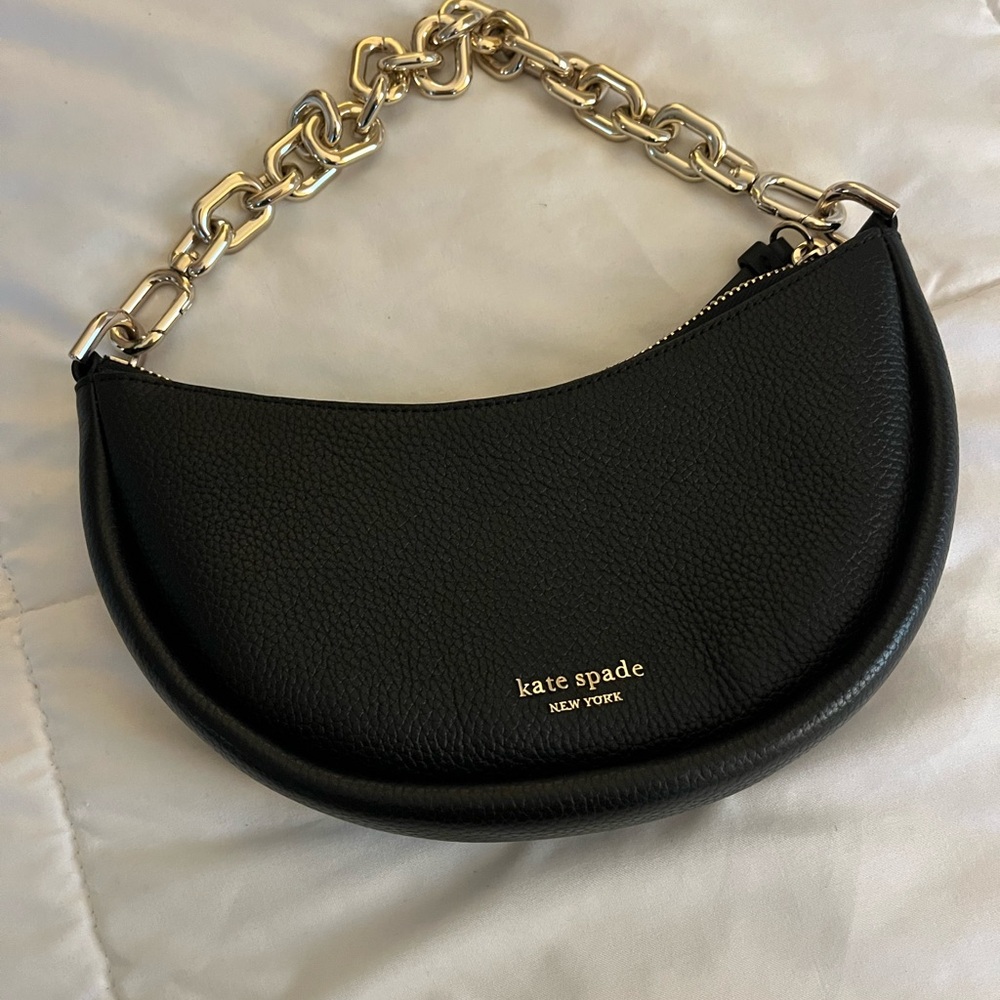 Kate Spade Black HalfMoon Mini Gold Shoulder Bag with Chain Strap